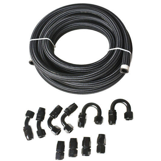 ALL-CARB Nylon Stainless Steel Braided Fuel Line 10AN 20FT with 10PCS Fuel Line Adapter Kit