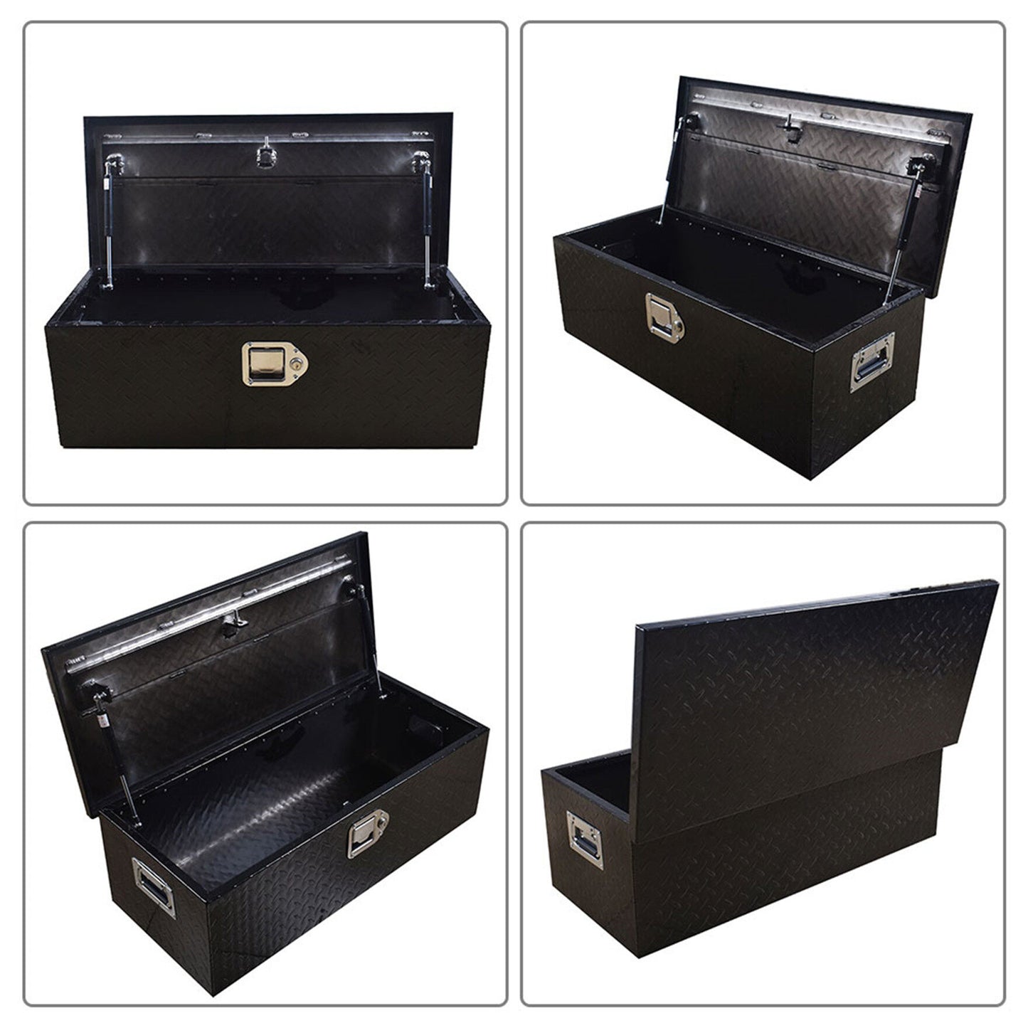 ALL-CARB 30 Inch Trailer Tongue Tool Box Aluminum Heavy Duty Truck Pickup Underbody Underbed Storage Organizer Diamond Tread Tool Box Lift w/Lock & Keys Black