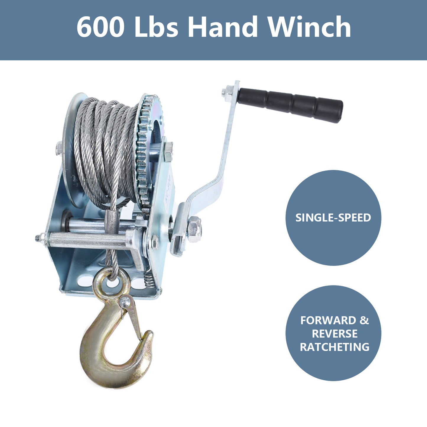 ALL-CARB 600Lbs Hand Winch Heavy Duty Steel Cable Crank Gear Winch with 8m Steel Wire