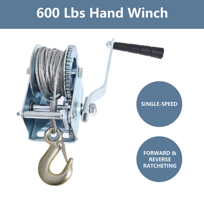 ALL-CARB 600Lbs Hand Winch Heavy Duty Steel Cable Crank Gear Winch with 8m Steel Wire