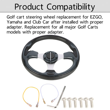 ALL-CARB 13 inchs Carbon Fiber Steering Wheel Replacement for Yamaha EZGO Club Car