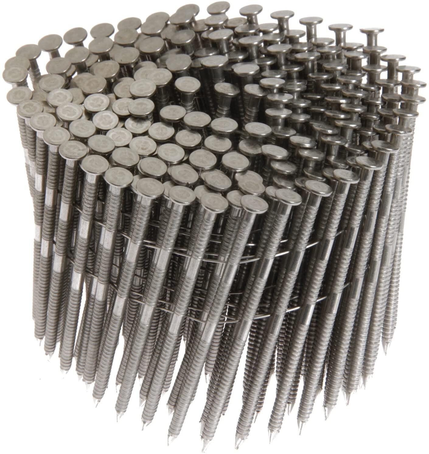 3600 Count 2-1/2 Inch x .090-Inch 15-Degree Ring Shank 304 Stainless Steel Siding Nails Collated Wire Coil Siding Nails for Cement Board Siding or Fencing