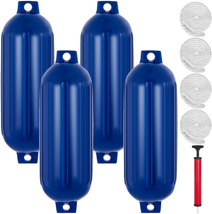 ALL-CARB 8.5 x 27 Inches Boat Fenders Vinyl Ribbed Marine Boat with Fender Lines & Pump to Inflate