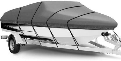 ALL-CARB 210D Heavy Duty Trailerable Boat Cover Marine Grade Polyester Boat Cover Replacement for V-Hull Fishing Boat Tri-Hull Bass Boats Pro-Style Cover