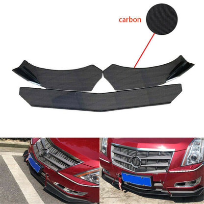 ALL-CARB Universal Black Carbon Fiber Look Front Bumper Lip Diffuser Splitter Spoiler 3 Pieces Body Kit