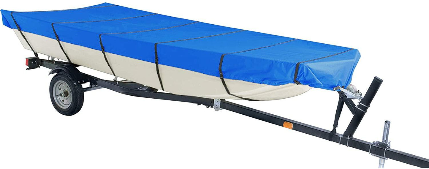 ALL-CARB 600D Water Proof Heavy Duty Trailerable Boat Cover Replacement for Jon Boat 14ft length Beam Width to 70inches Bule
