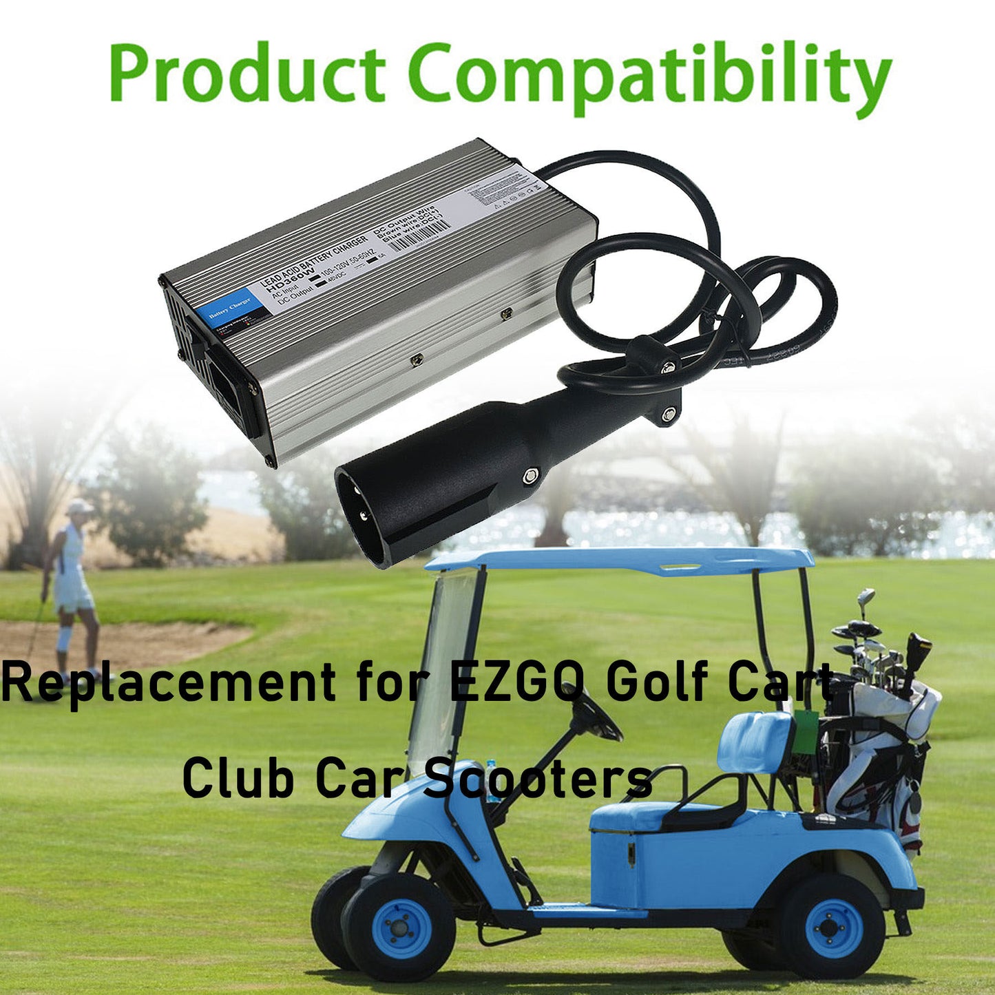 ALL-CARB 48V 6A Head 3Pin Plug Battery Charger Replacement for EZGO Golf Cart Club Car Scooters