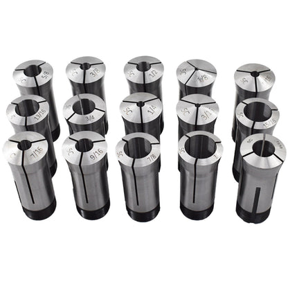 ALL-CARB 15Pcs 5C Round Collet Set 1/8 - 1 Inch x 16ths Fit for Machining Turning