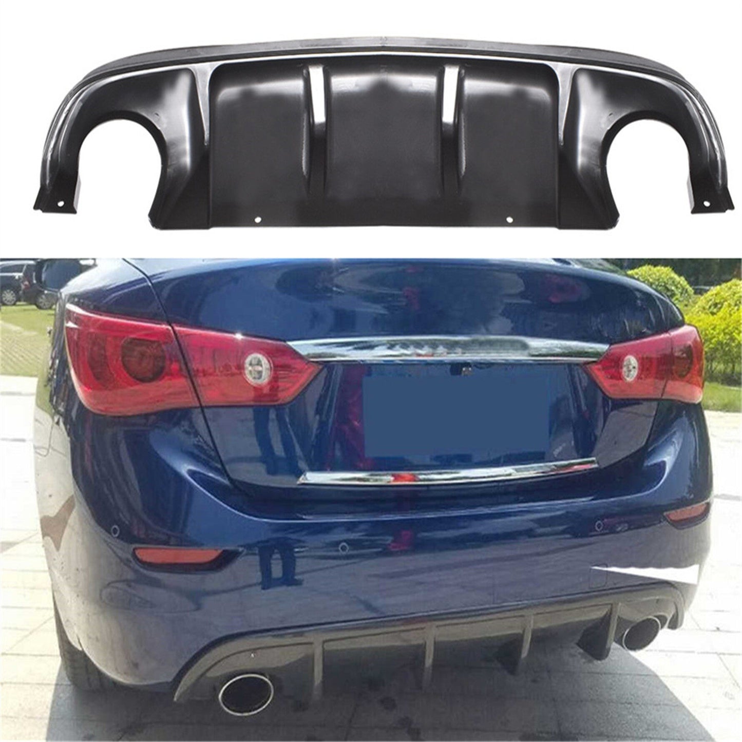 ALL-CARB Matte Black Rear Bumper Lip Spoiler Diffuser Splitter Valance Replacement for Infiniti Q50 2014-2017