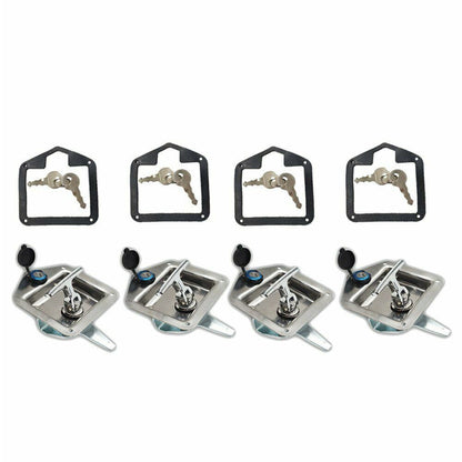ALL-CARB 4 Trailer Door Latch Folding T-Handle Lock with Keys Stainless Steel Polished for Trailer Door RV Camper Truck Bed Toolboxes