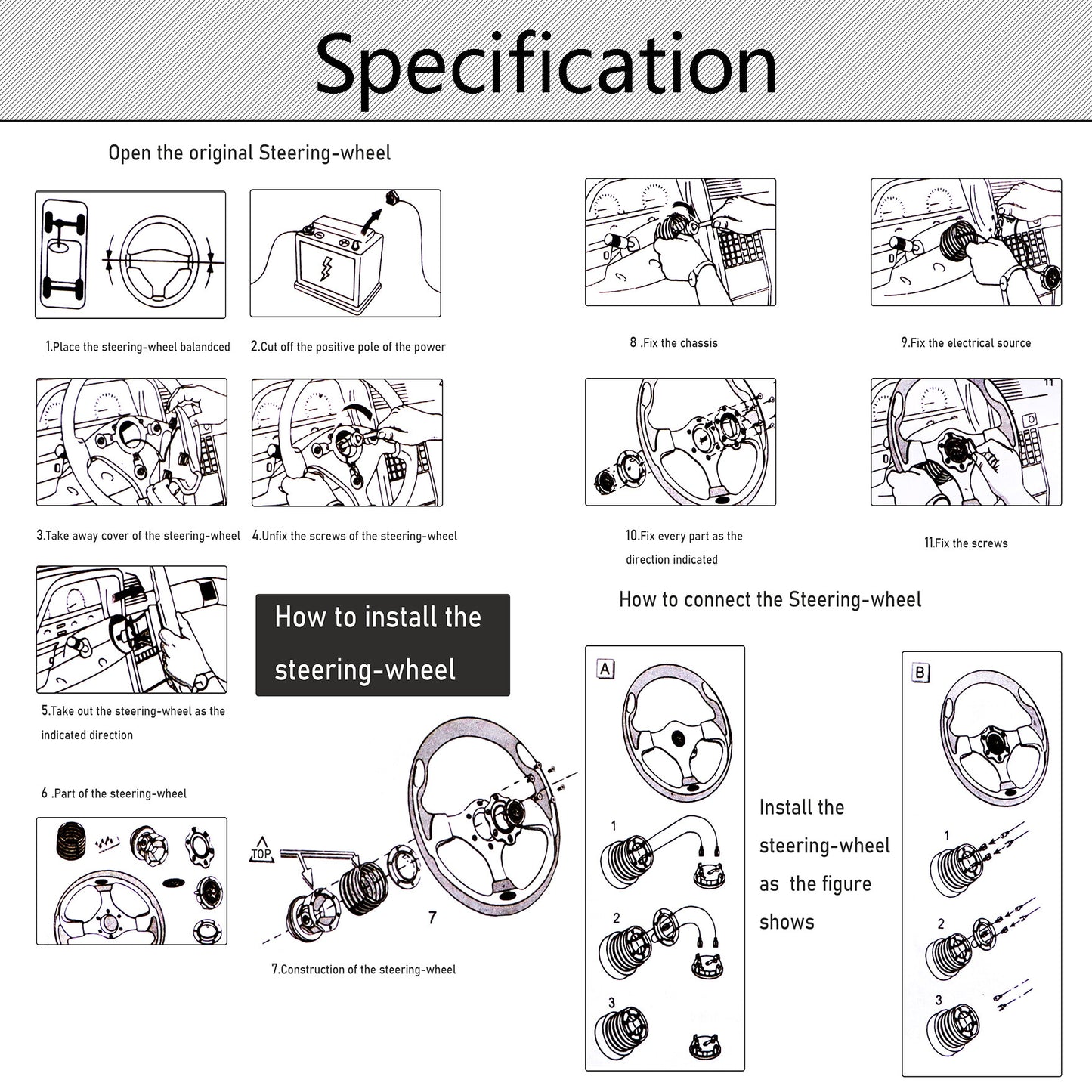 ALL-CARB 13 inchs Carbon Fiber Steering Wheel Replacement for Yamaha EZGO Club Car