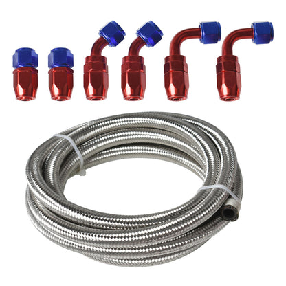 ALL-CARB Blue-red Stainless Steel Braided Fuel Line 8AN 10FT with 6PCS Swivel Fuel Hose Fitting Adapter Kit