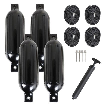 ALL-CARB 5.5 x 20 Inches Boat Fenders Vinyl Ribbed Marine Boat with Fender Lines & Pump to Inflate