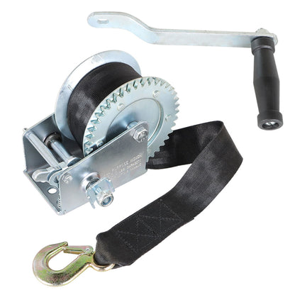 ALL-CARB Boat Trailer Winch 1200lbs Heavy Duty Hand Winch with 6m (20ft) Strap Two-Way Ratchet ATV Boat Trailer Marine