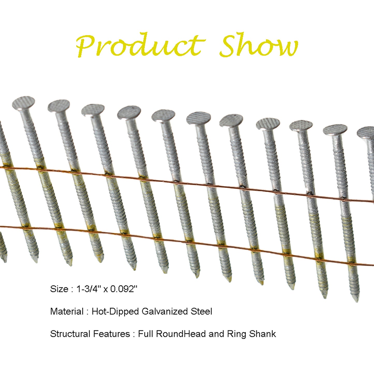 ALL-CARB 1-3/4-Inch x .092-Inch Siding Nails 15-Degree Collated Wire Coil Full RoundHead Ring Shank Hot-Dipped Galvanized 3600 Count for Rough Nailing of Lathing and Sheathing Materials