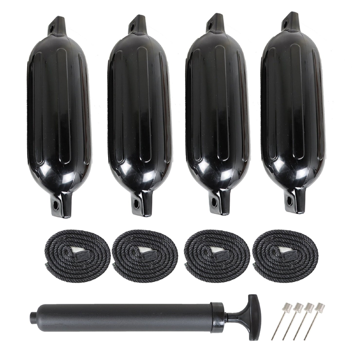 ALL-CARB 4Pcs Black Boat Fenders 6.5 by 23 Inches Vinyl Ribbed Marine Boat Bumpers