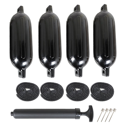 ALL-CARB 4Pcs Black Boat Fenders 6.5 by 23 Inches Vinyl Ribbed Marine Boat Bumpers