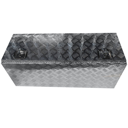 ALL-CARB 42 Inch Trailer Tongue Tool Box Aluminum Heavy Duty Truck Pickup Underbody Underbed Storage Organizer 5 Bar Tread Tool Box Weather Resistant Seal w/Lock & Keys Siver