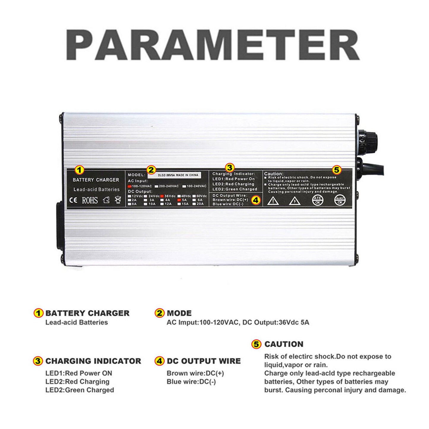 ALL-CARB 36V 5A Battery Charger Crows Foot Plug Replacement for Yamaha EZGO DS TXT Club Car Golf Cart
