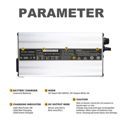 ALL-CARB 36V 5A Battery Charger Crows Foot Plug Replacement for Yamaha EZGO DS TXT Club Car Golf Cart
