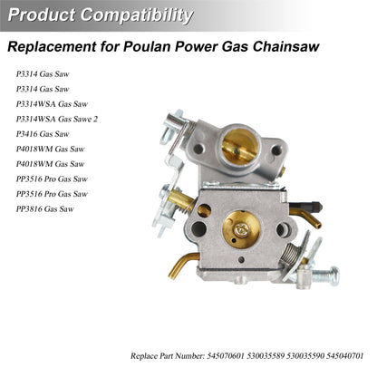 Carburetor Kit Replacement for Poulan SM4218AVX SM4518AVX P4018WTL PP3516AVX PP4218AVX P3314