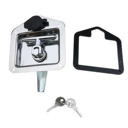 ALL-CARB 4 Trailer Door Latch Folding T-Handle Lock with Keys Stainless Steel Polished for Trailer Door RV Camper Truck Bed Toolboxes