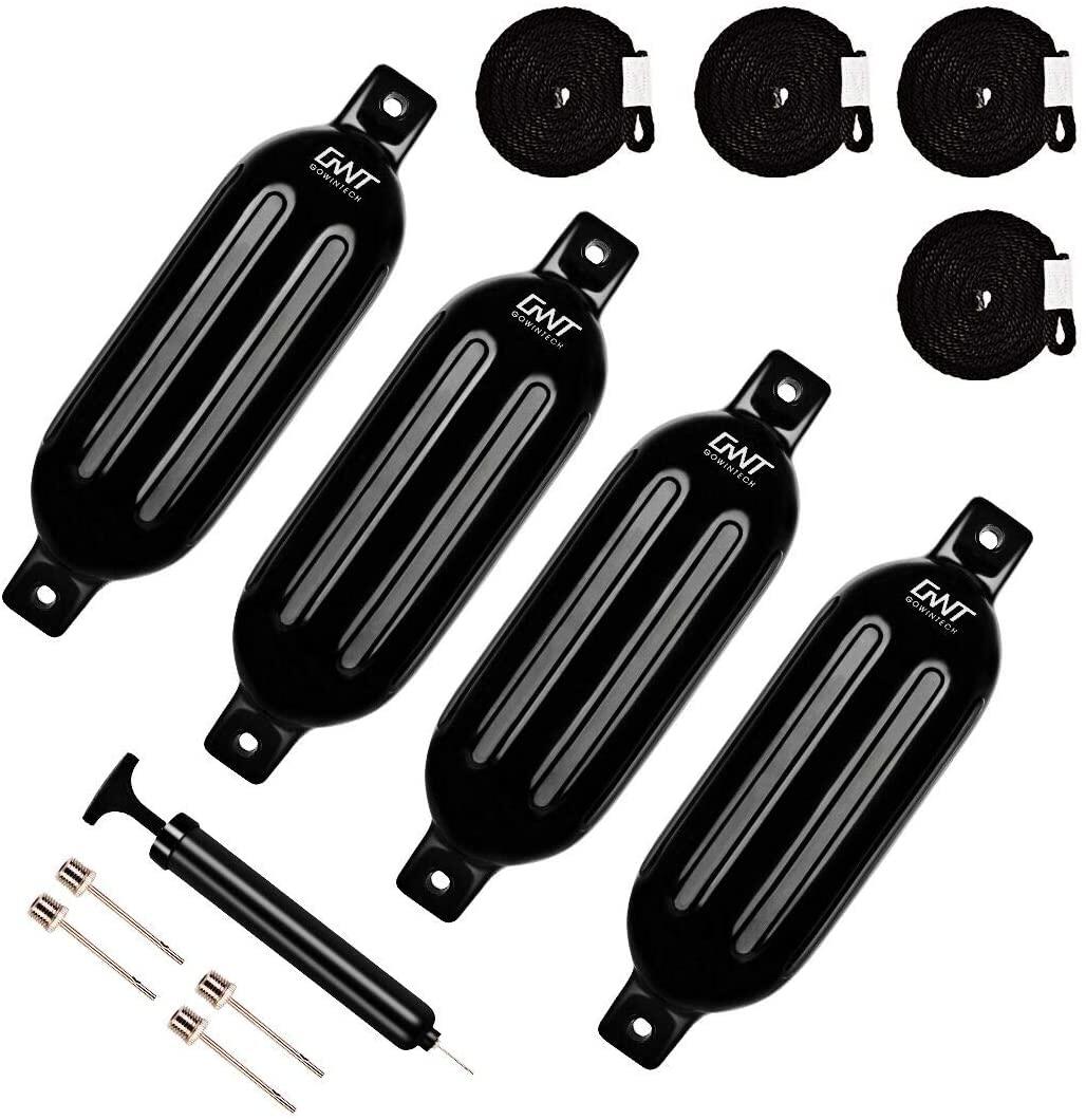 ALL-CARB 5.5 x 20 Inches Boat Fenders Vinyl Ribbed Marine Boat with Fender Lines & Pump to Inflate