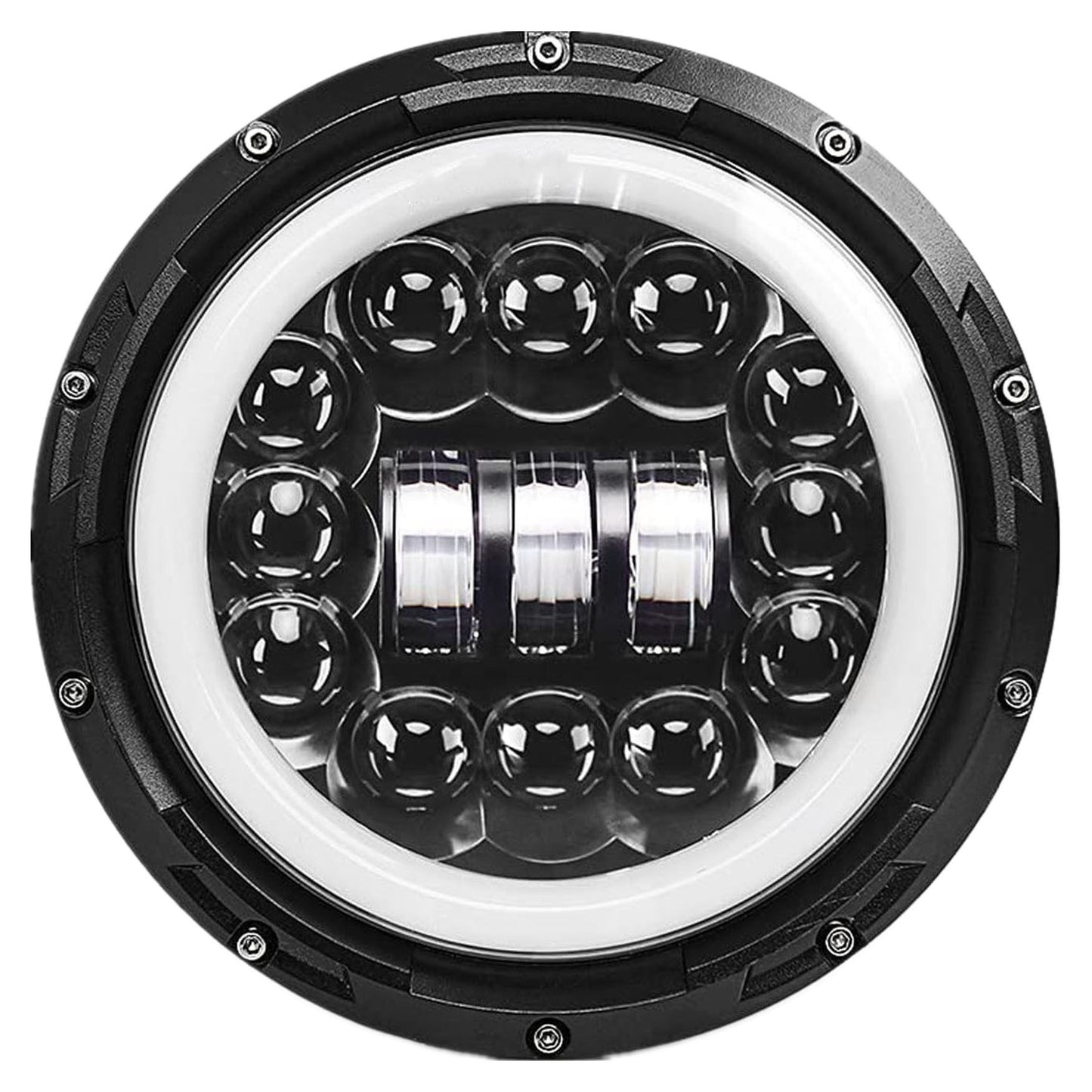 ALL-CARB 7 Inch Led Headlights Halo Motorcycle Headlights with Aperture Replacement for JK TJ LJ CJ