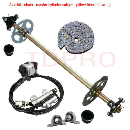 ALL-CARB 29inch Go Kart Rear Axle Shaft Assembly Kit 740mm Axle Sprocket Hub Brake Chain Brake Master Cylinder Caliper Replacement for Drift Trike DIY Go Kart