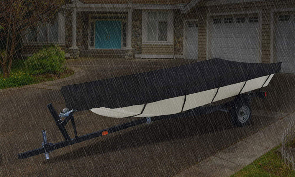 ALL-CARB 600D Water Proof Heavy Duty Trailerable Boat Cover Replacement for Jon Boat 14ft length Beam Width to 70inches Black