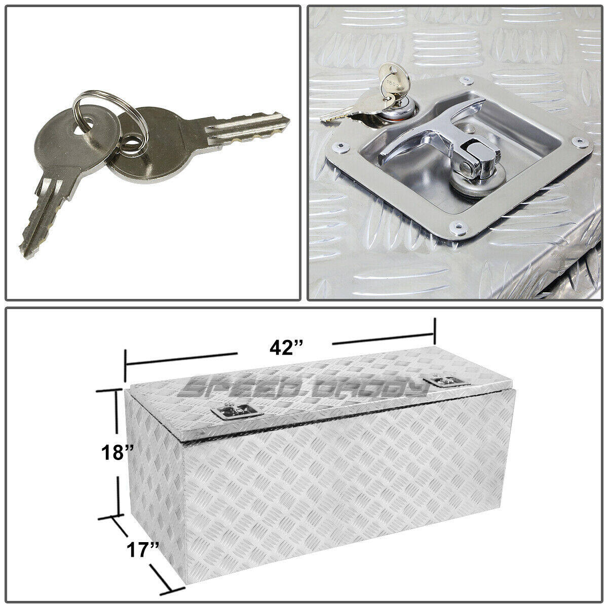 ALL-CARB 42 Inch Trailer Tongue Tool Box Aluminum Heavy Duty Truck Pickup Underbody Underbed Storage Organizer 5 Bar Tread Tool Box Weather Resistant Seal w/Lock & Keys Siver