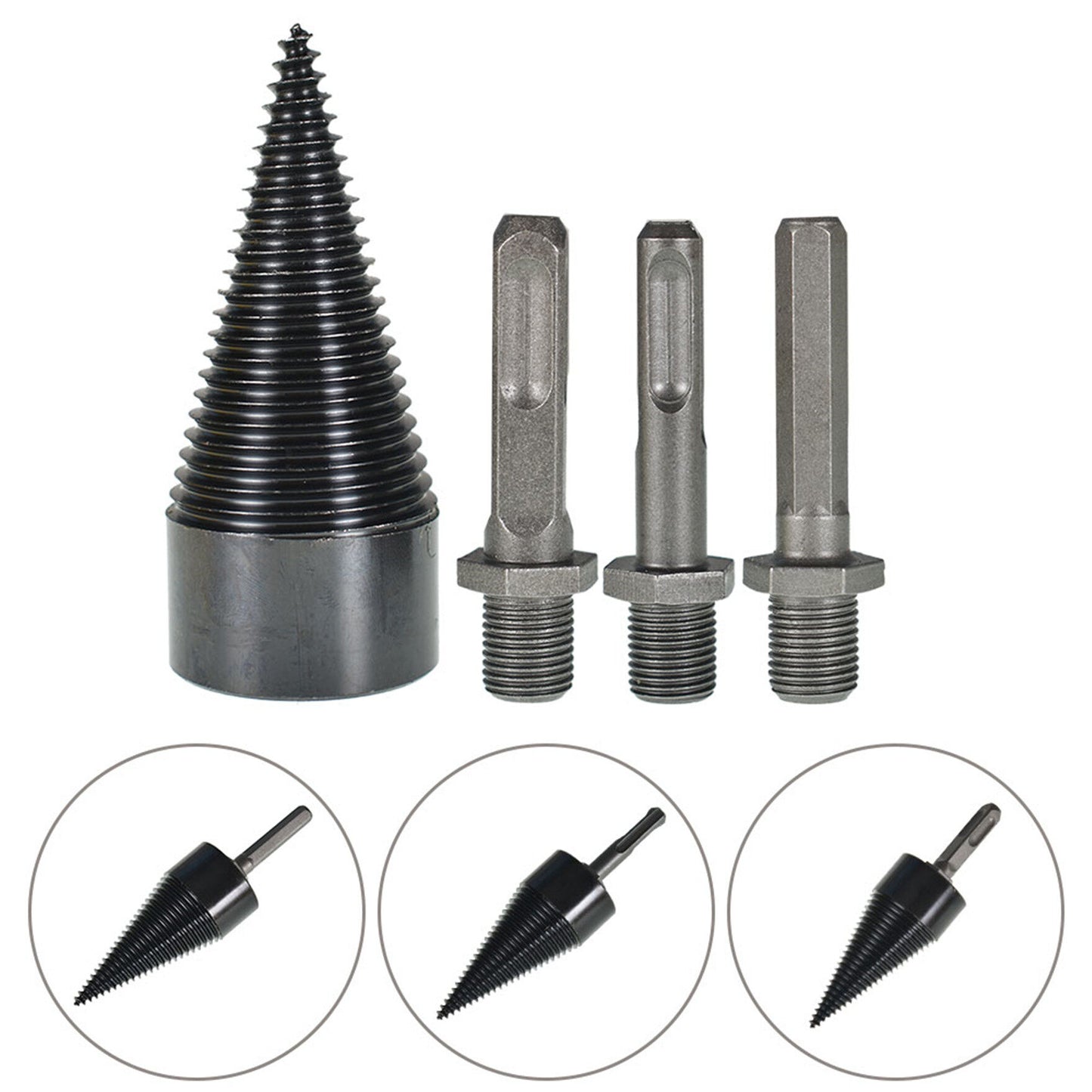 ALL-CARB Hex+Square+Round Wood Splitter Firewood Drill Bit Replacement for 42mm Household Electric Drill