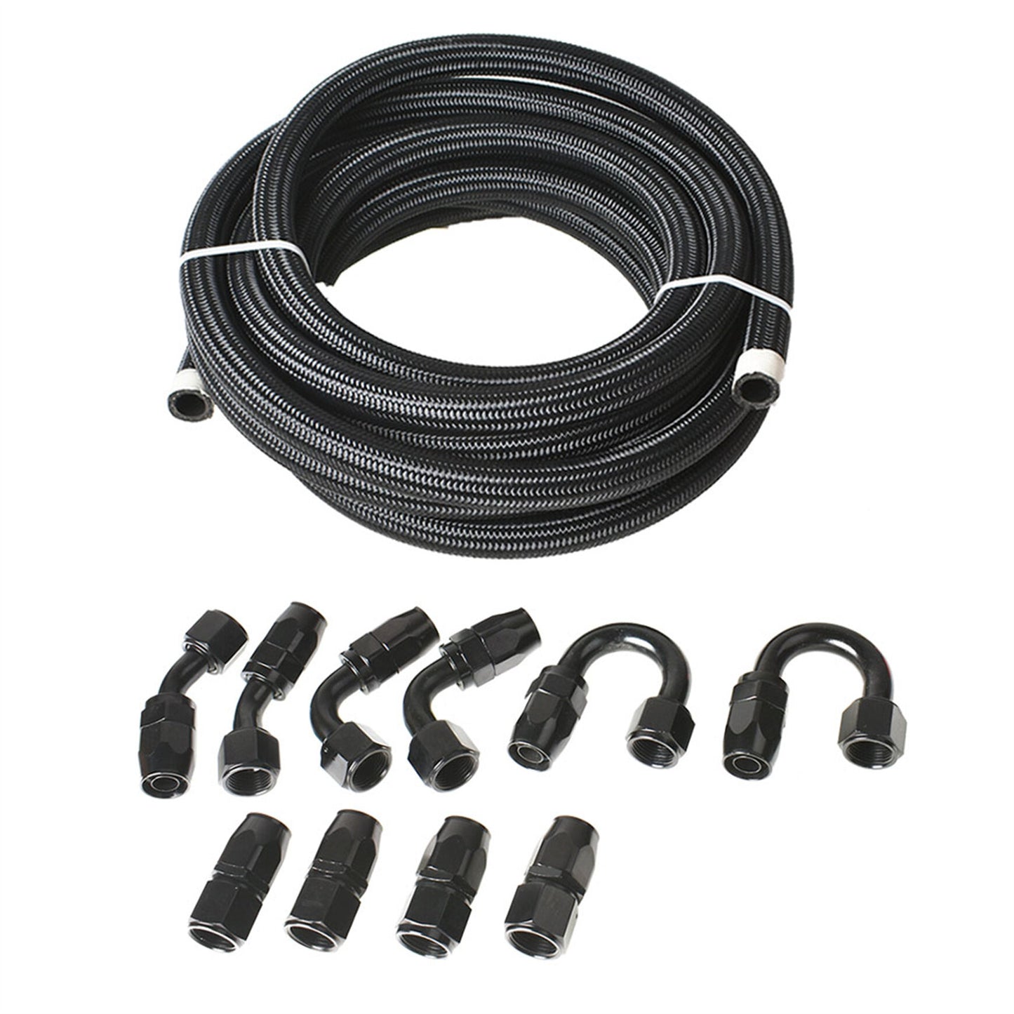 ALL-CARB Nylon Stainless Steel Braided Fuel Line 10AN 20FT with 10PCS Fuel Line Adapter Kit