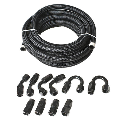 ALL-CARB Nylon Stainless Steel Braided Fuel Line 10AN 20FT with 10PCS Fuel Line Adapter Kit