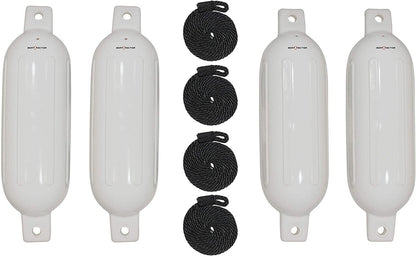 ALL-CARB 4.5 x 16 Inches Boat Fenders Vinyl Ribbed Marine Boat with Fender Lines & Pump to Inflate