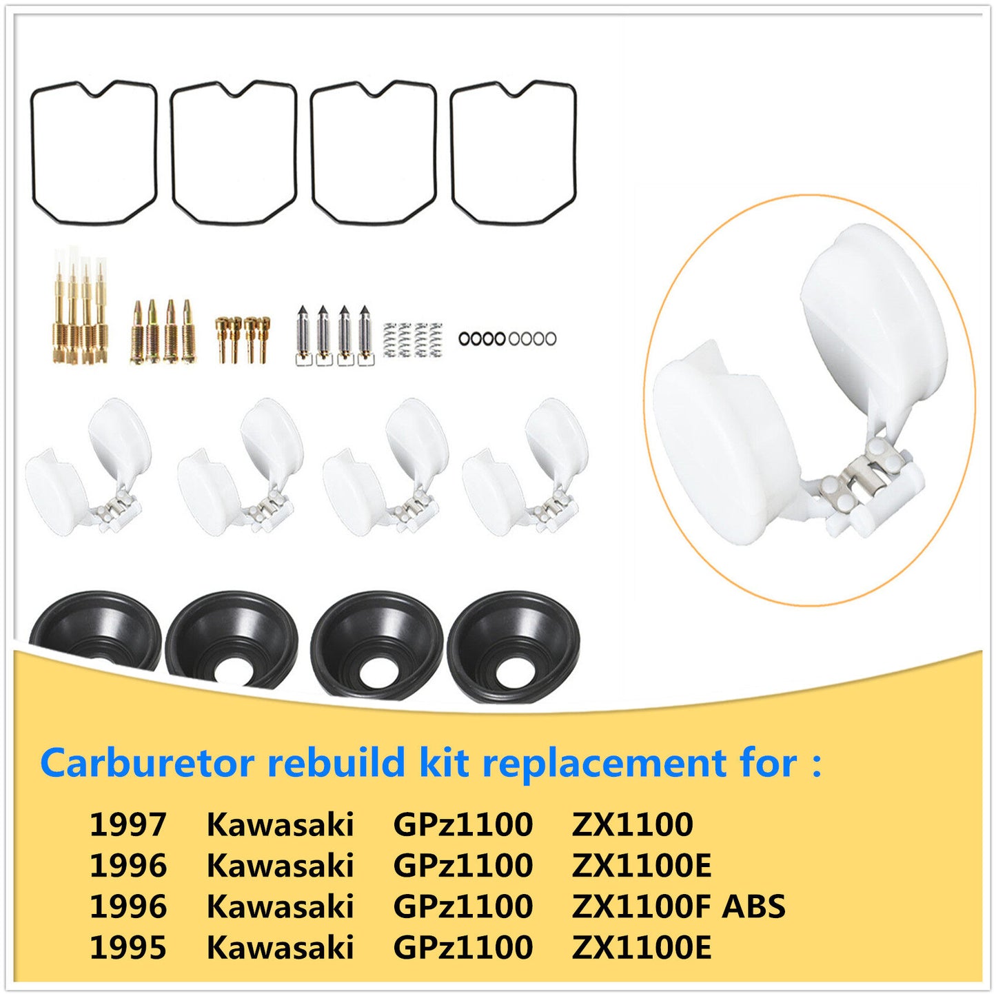 ALL-CARB 4 Pcs Carburetor Carb Diaphragm Rubber Float Repair Rebuild Kits Replacement for 1995-1997 Kawasaki GPz1100 ZX1100