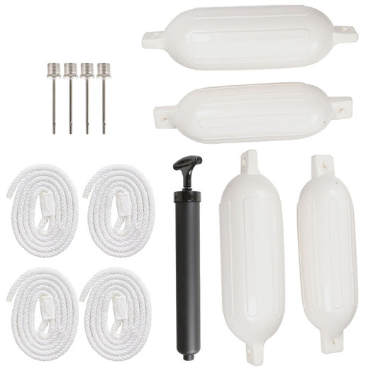 ALL-CARB 8.5 x 27 Inches Boat Fenders Vinyl Ribbed Marine Boat with Fender Lines & Pump to Inflate