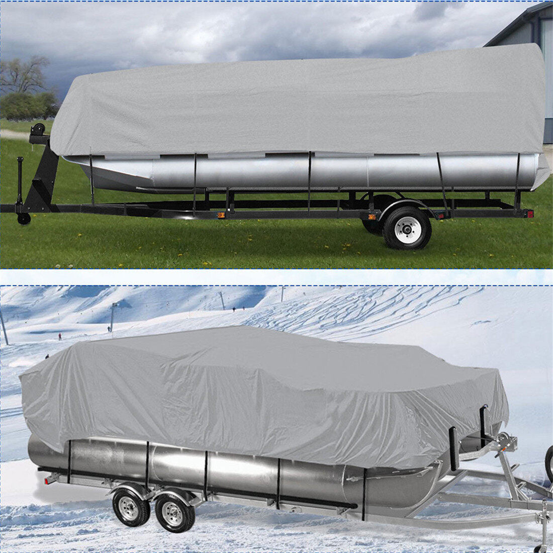 ALL-CARB 21-24Ft Boat Cover Trailerable PEVA Heavy Duty Fabric Pontoon Boat Cover Gray