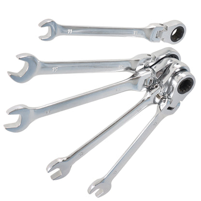 ALL-CARB 12Pcs 8-19mm Ratcheting Wrench Set Metric Flexible Pivoting Head Ratchet Combination Spanner Tool Set