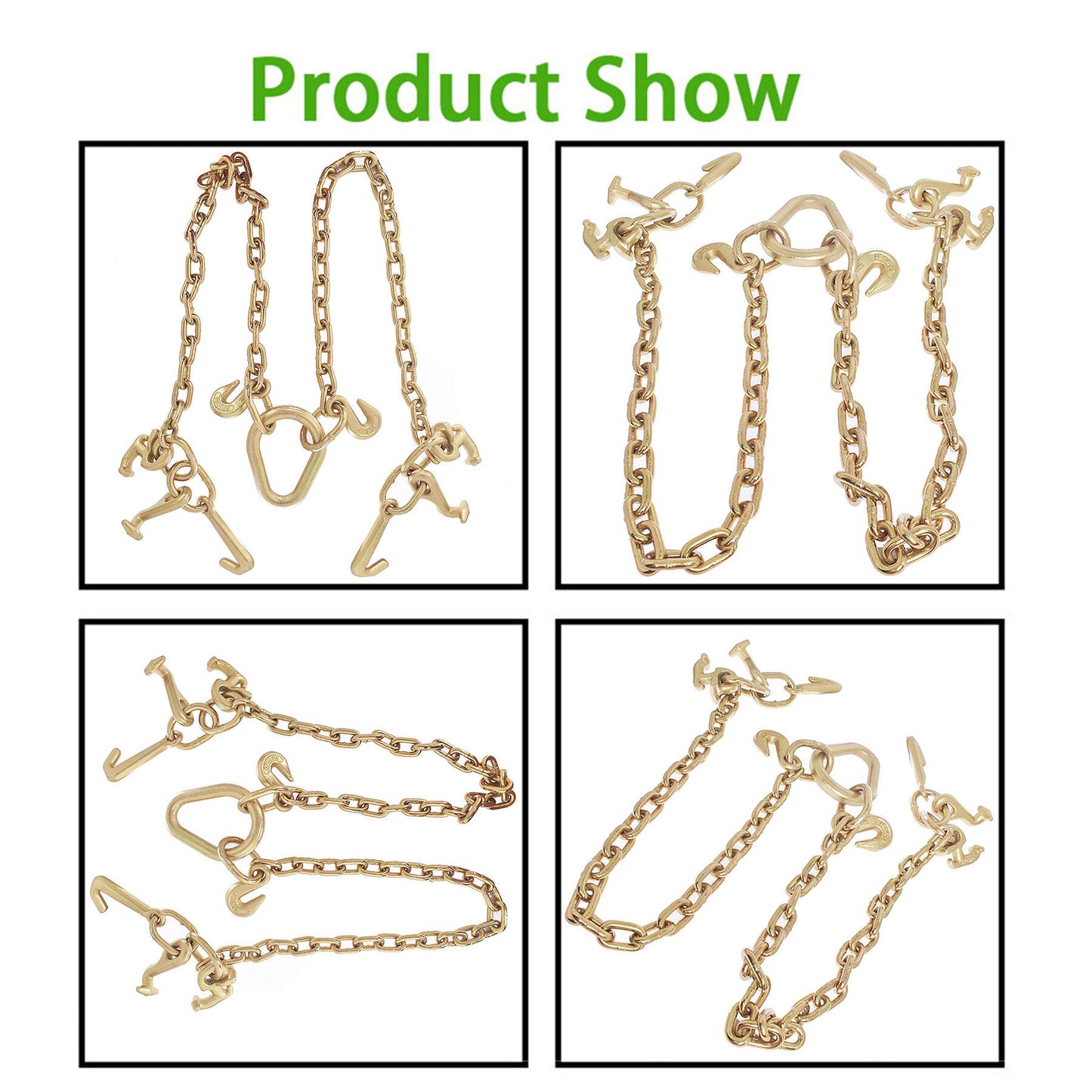 ALL-CARB G70 V-Chain Bridle w/RTJ Cluster Hooks & Grab Hooks, 36 Tow Chain 5400LBS Working Load