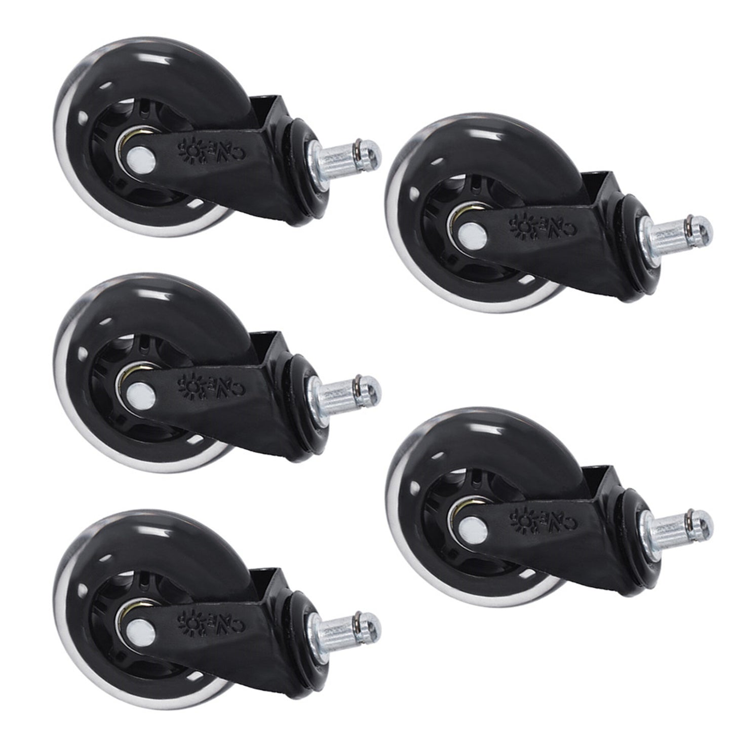 ALL-CARB 3 Bright Black Office Chair Casters Wheels Set of 5Pcs, Replacement for Desk Floor Mat, Universal Fit