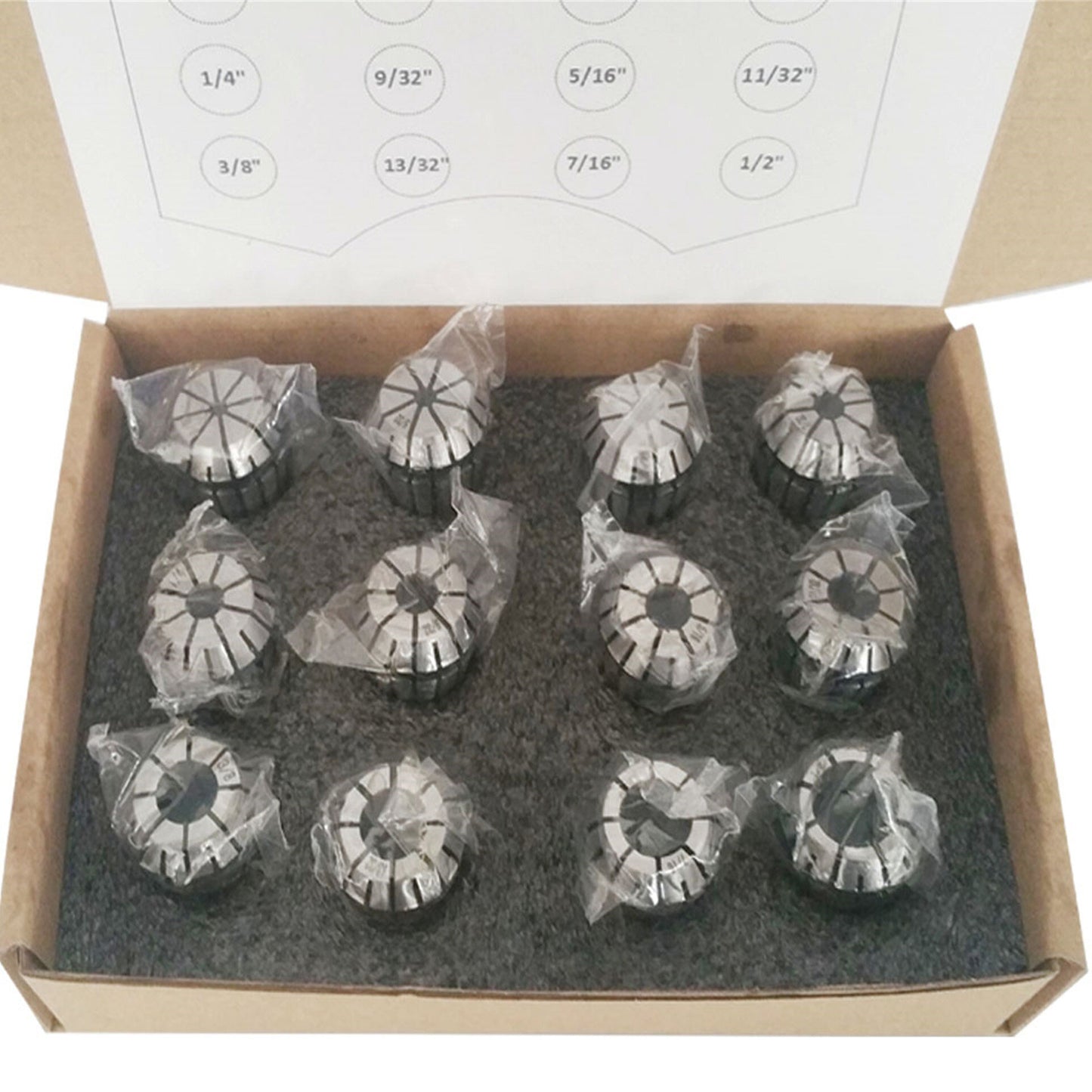 ALL-CARB 12Pcs ER20 Spring Collet Set 1/8 - 1/2 Inch for CNC Milling Lathe Tool and Engraving Machine Carbon Steel