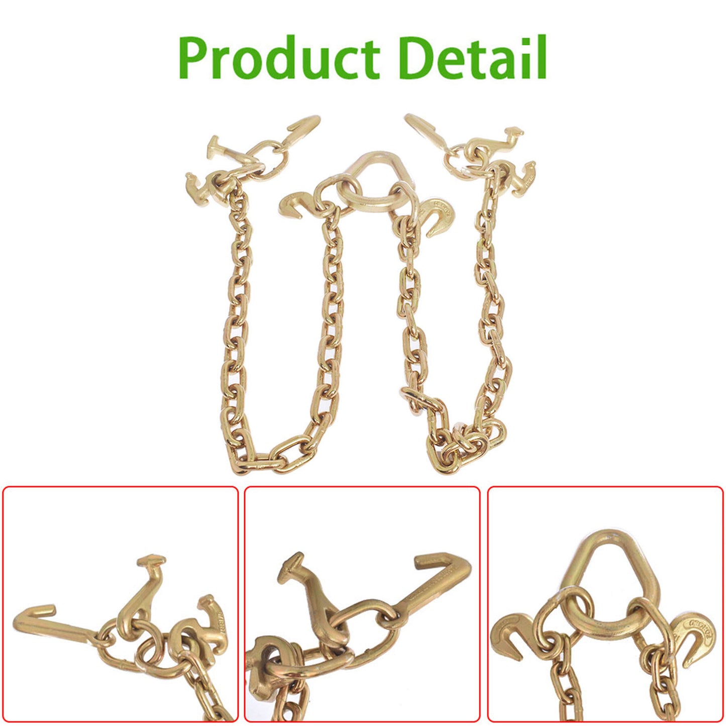 ALL-CARB G70 V-Chain Bridle w/RTJ Cluster Hooks & Grab Hooks, 36 Tow Chain 5400LBS Working Load