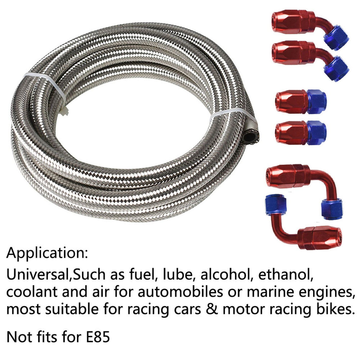 ALL-CARB Blue-red Stainless Steel Braided Fuel Line 8AN 10FT with 6PCS Swivel Fuel Hose Fitting Adapter Kit