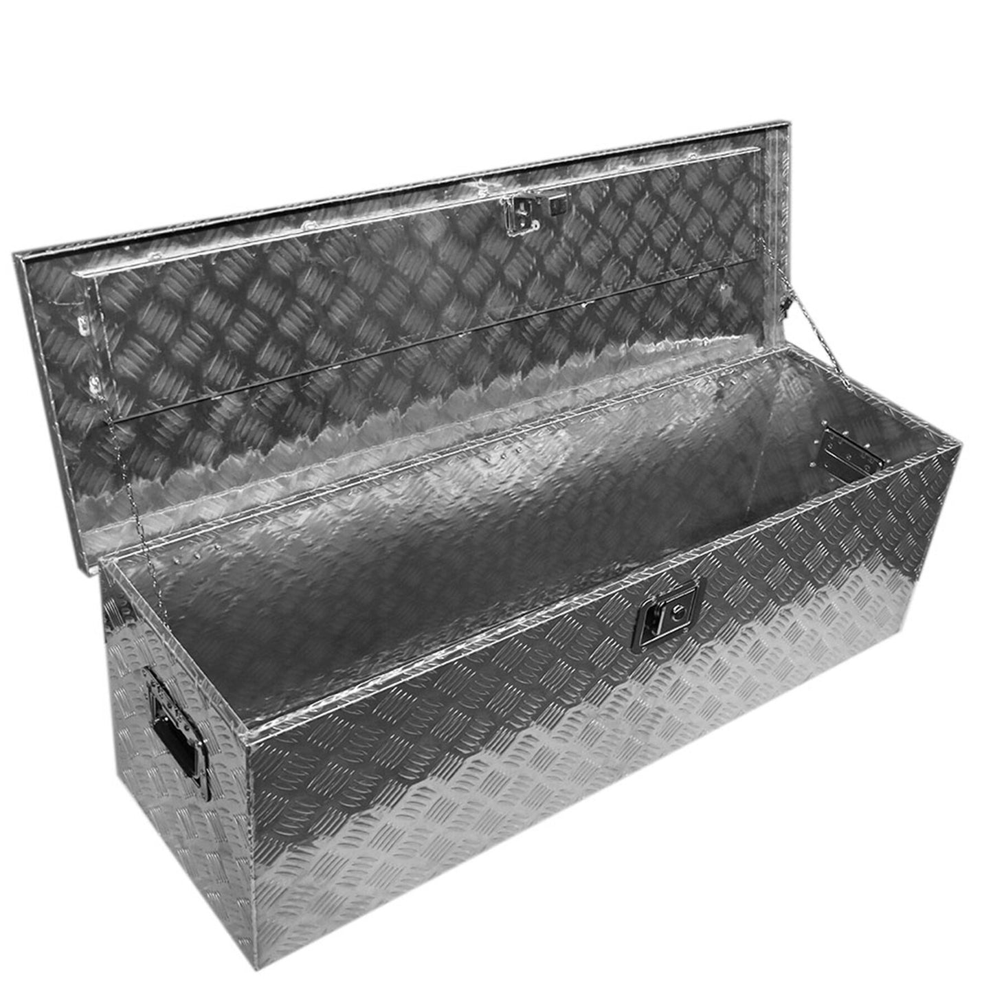 ALL-CARB 49 Inch Trailer Tongue Tool Box Aluminum Heavy Duty Truck Pickup Underbody Underbed Storage Organizer 5 Bar Tread Tool Box w/Lock & Keys Siver