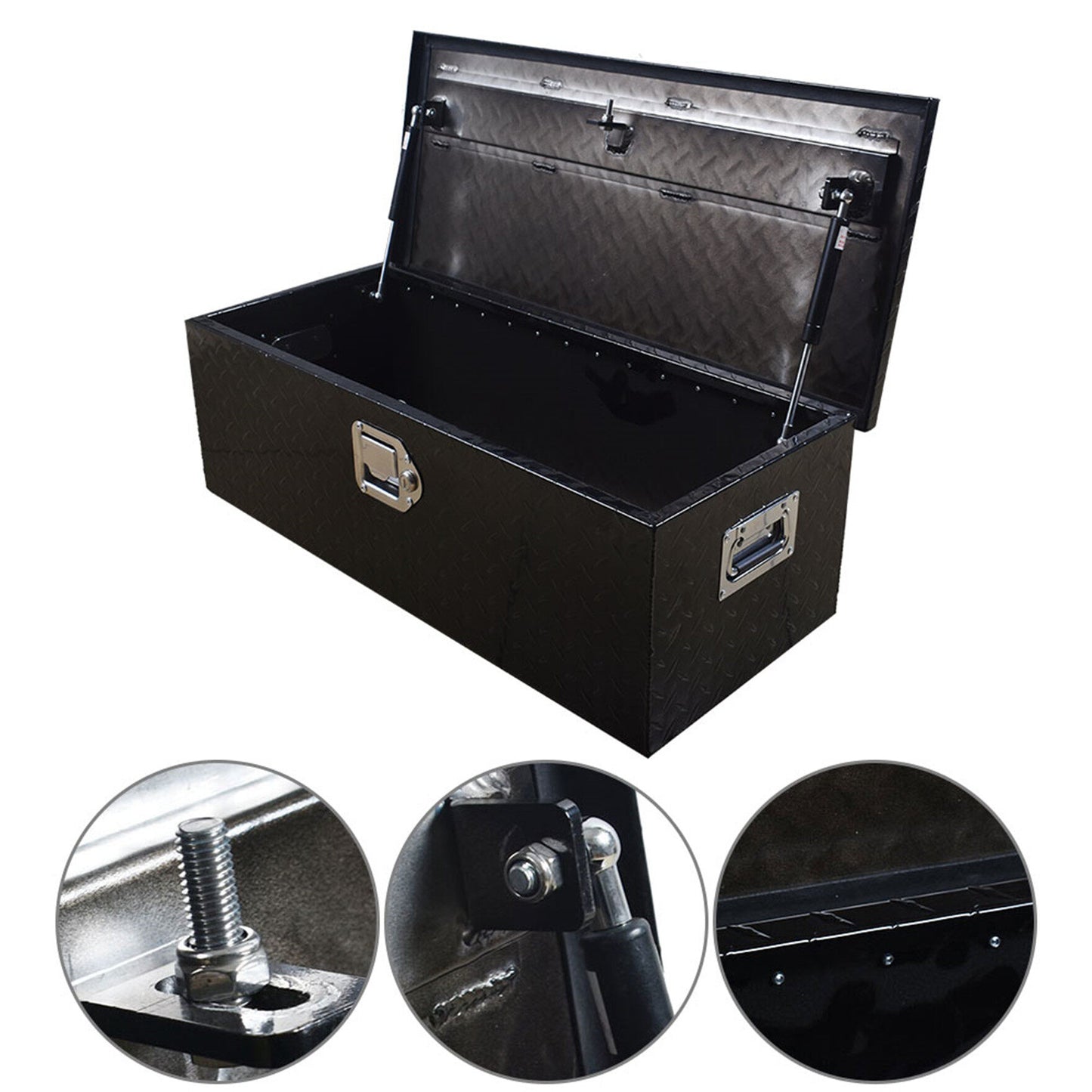 ALL-CARB 30 Inch Trailer Tongue Tool Box Aluminum Heavy Duty Truck Pickup Underbody Underbed Storage Organizer Diamond Tread Tool Box Lift w/Lock & Keys Black