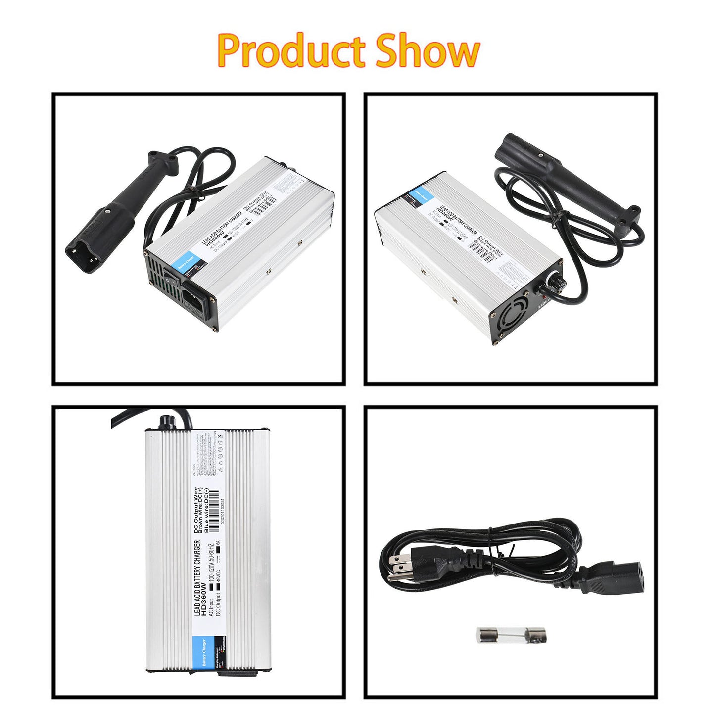 ALL-CARB 48V 6A Battery Charger with 3-Pin Plug Replacement for Yamaha 2007-Up