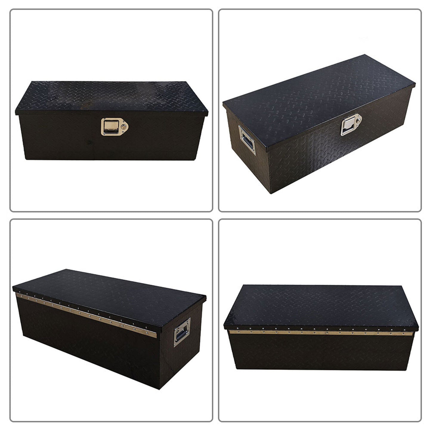 ALL-CARB 30 Inch Trailer Tongue Tool Box Aluminum Heavy Duty Truck Pickup Underbody Underbed Storage Organizer Diamond Tread Tool Box Lift w/Lock & Keys Black