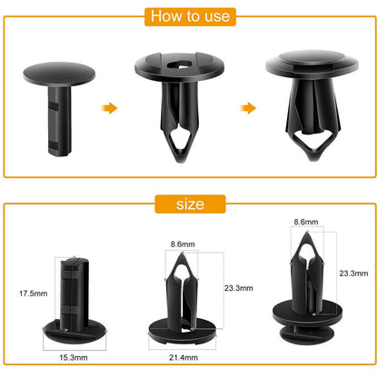 ALL-CARB ATV Retainer Clips 8mm Push Pin Splash Guard Body Panel 100 pcs Replacement for Honda