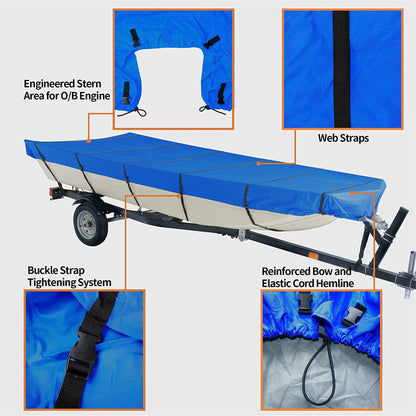 ALL-CARB Waterproof Heavy Duty Trailerable Jon Boat Cover Replacement for Jon Boat 12ft-18ft Long and Beam Width up to 75inch